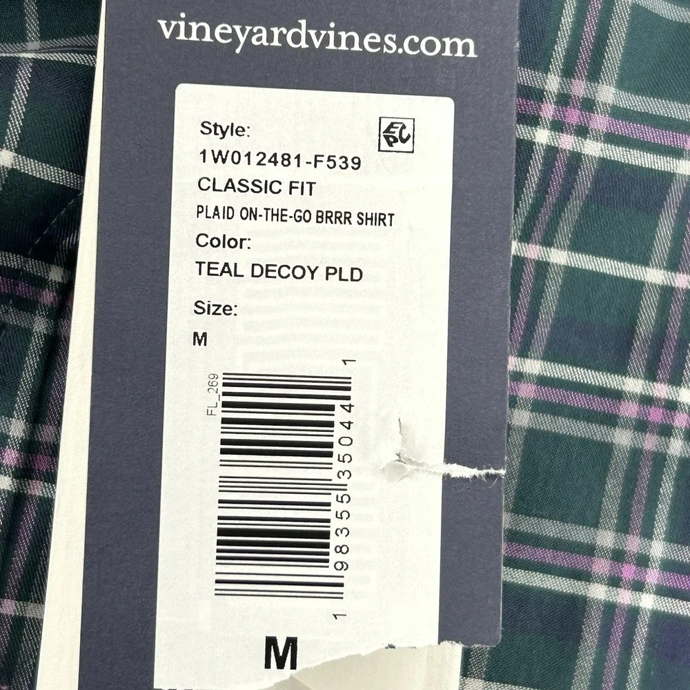 Vineyard Vines‎ OTG Brrr Shirt Men Size Medium Green Plaid Long Sleeve NEW